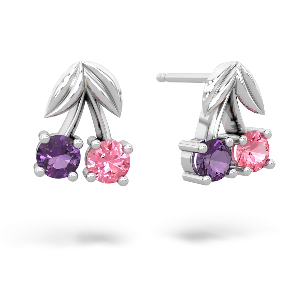 Amethyst Sweet Cherries 14K White Gold earrings E7001