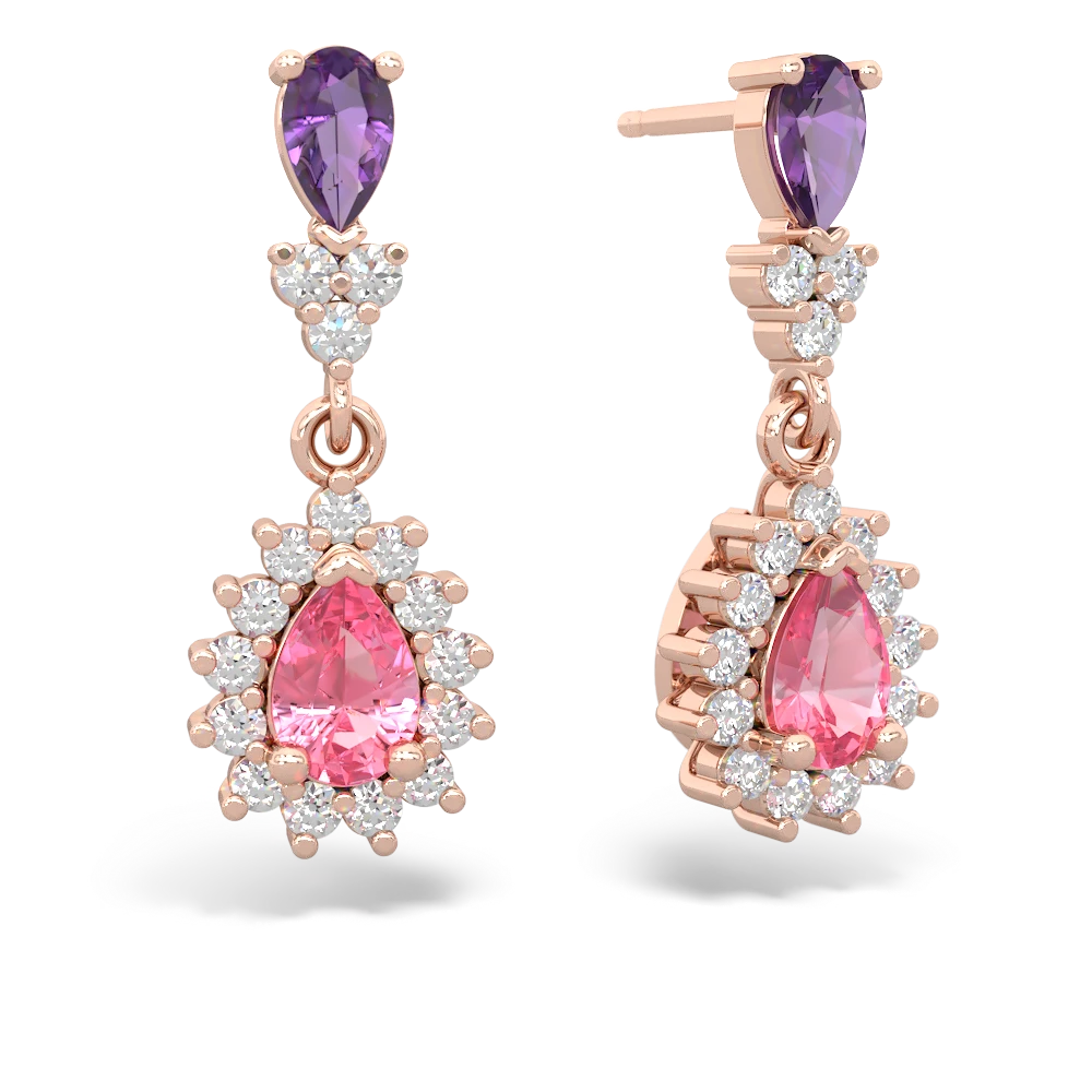 Amethyst Halo Pear Dangle 14K Rose Gold earrings E1882