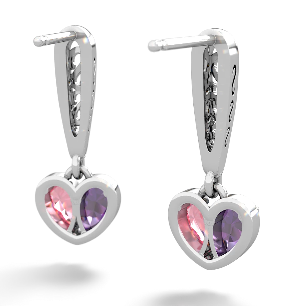 Amethyst Filligree Heart 14K White Gold earrings E5070