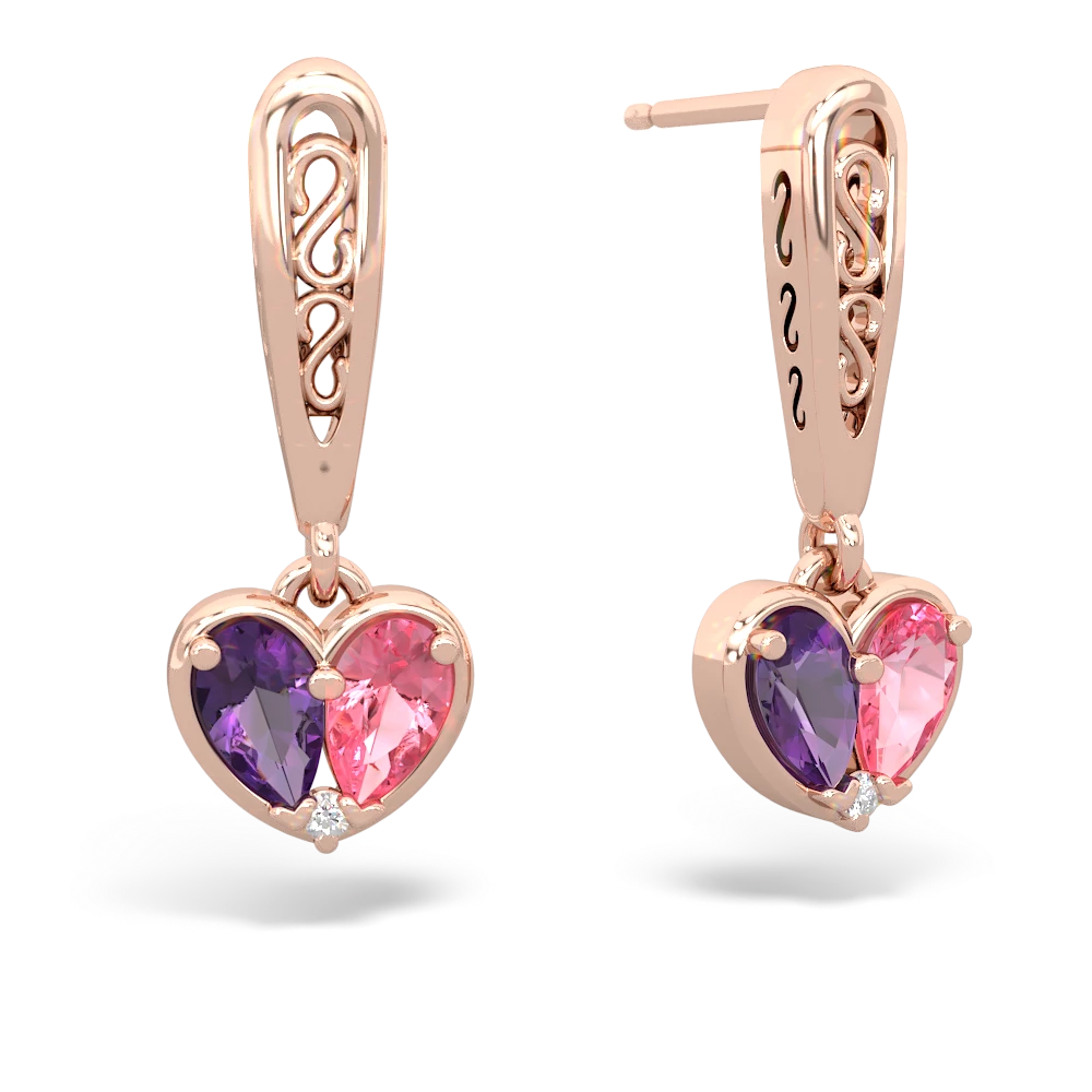 Amethyst Filligree Heart 14K Rose Gold earrings E5070