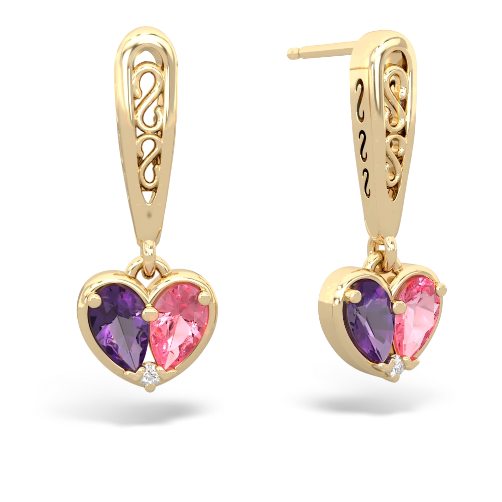 Amethyst Filligree Heart 14K Yellow Gold earrings E5070