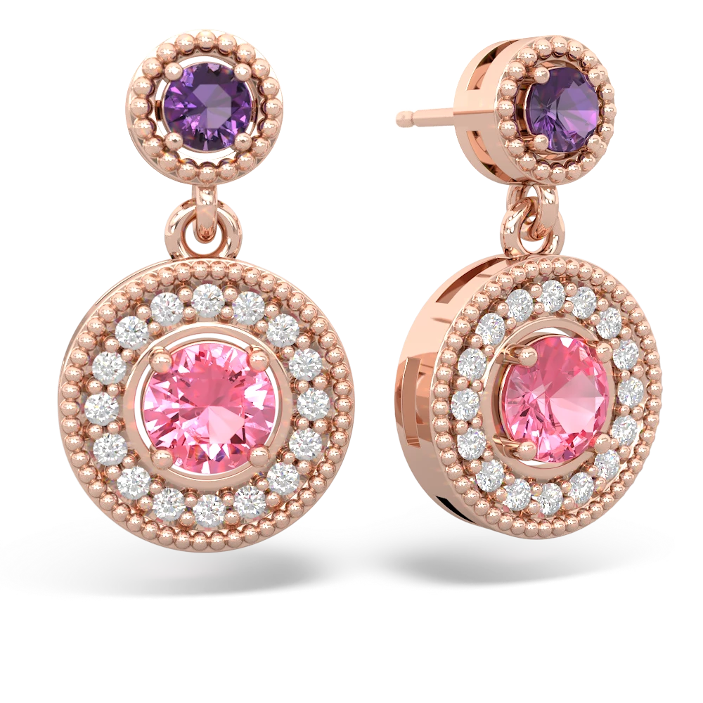 Amethyst Halo Dangle 14K Rose Gold earrings E5319