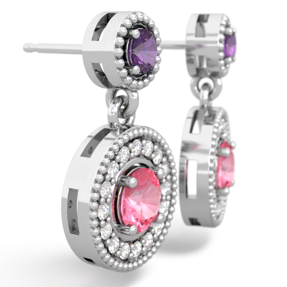 Amethyst Halo Dangle 14K White Gold earrings E5319