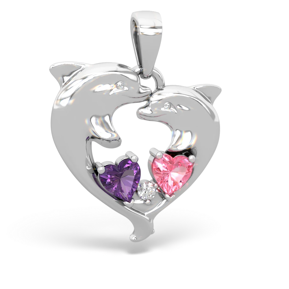 Amethyst Dolphin Heart 14K White Gold pendant P5820