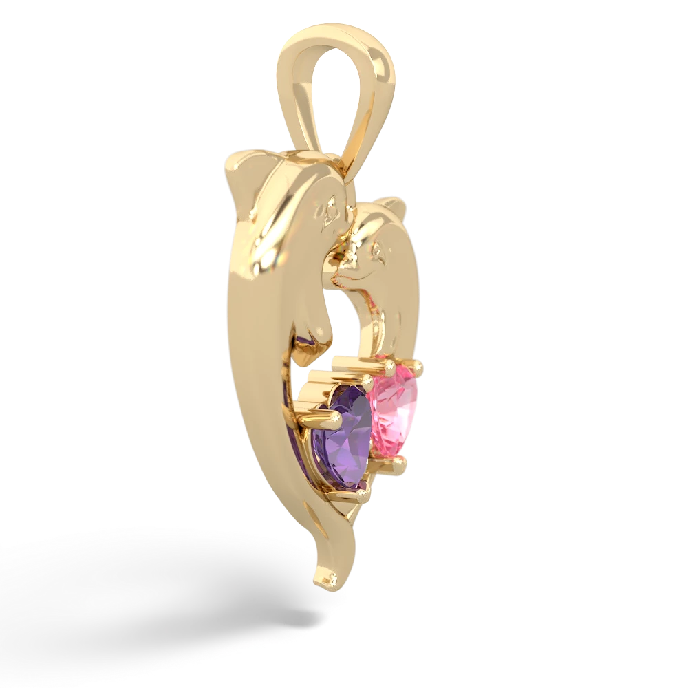 Amethyst Dolphin Heart 14K Yellow Gold pendant P5820