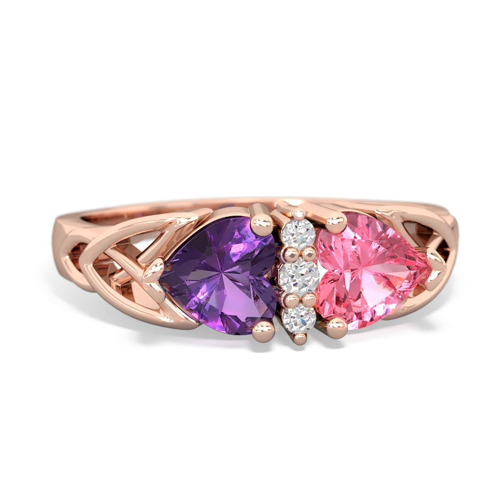 Amethyst Celtic Knot Double Heart 14K Rose Gold ring R5040