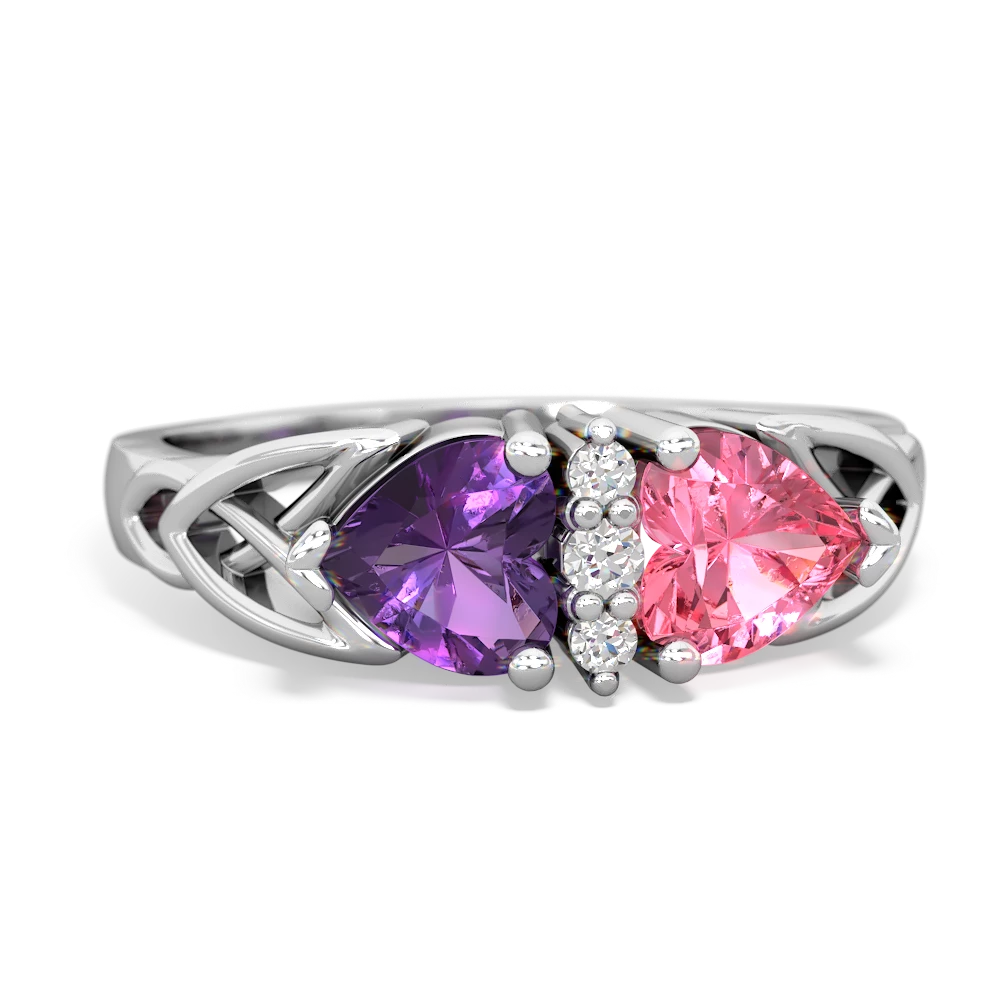 Amethyst Celtic Knot Double Heart 14K White Gold ring R5040