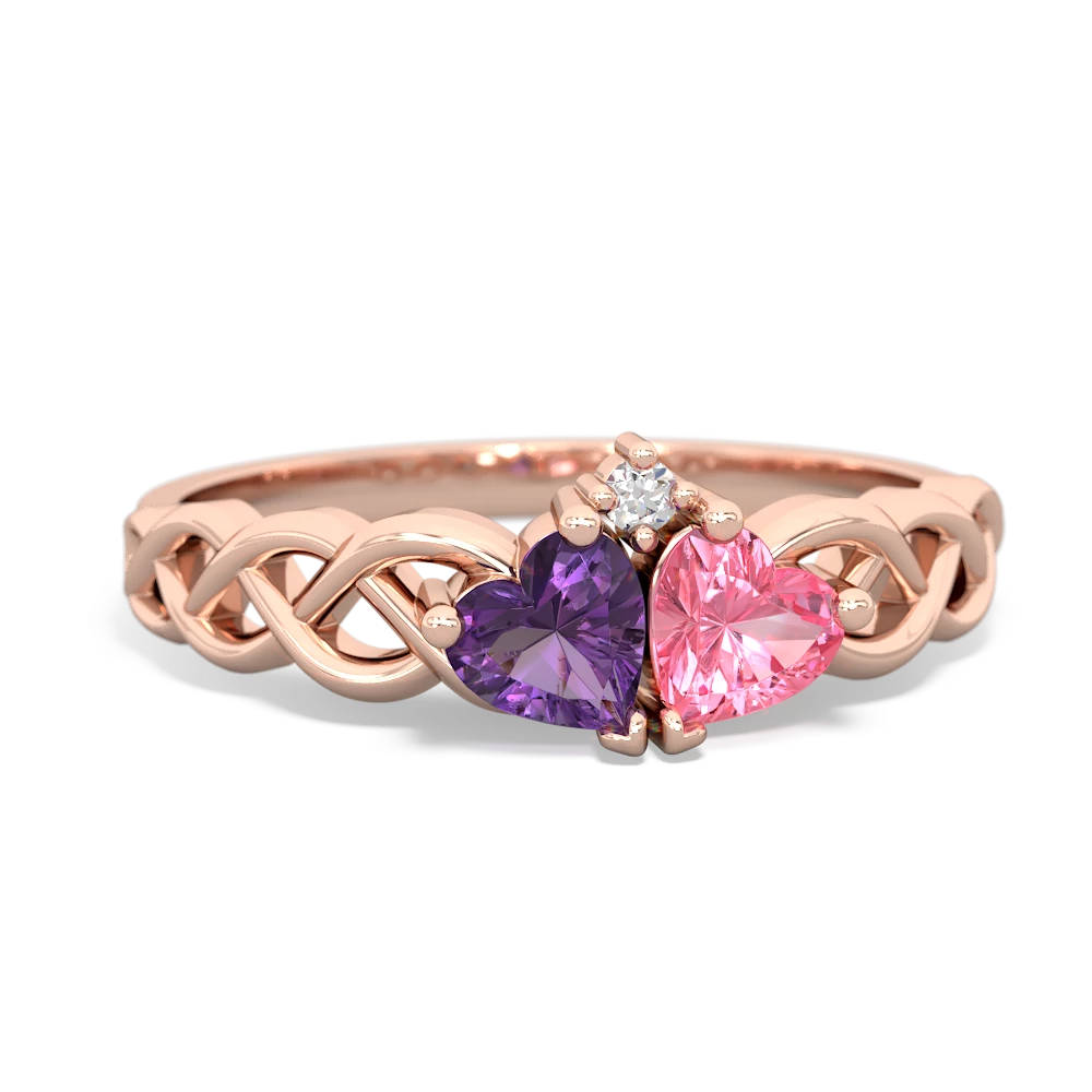 Amethyst Heart To Heart Braid 14K Rose Gold ring R5870