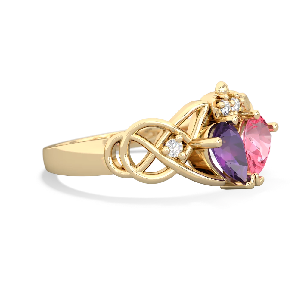 Amethyst 'One Heart' Celtic Knot Claddagh 14K Yellow Gold ring R5322