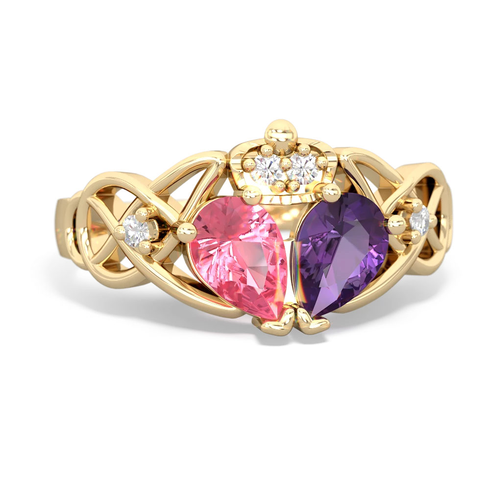 Amethyst 'One Heart' Celtic Knot Claddagh 14K Yellow Gold ring R5322