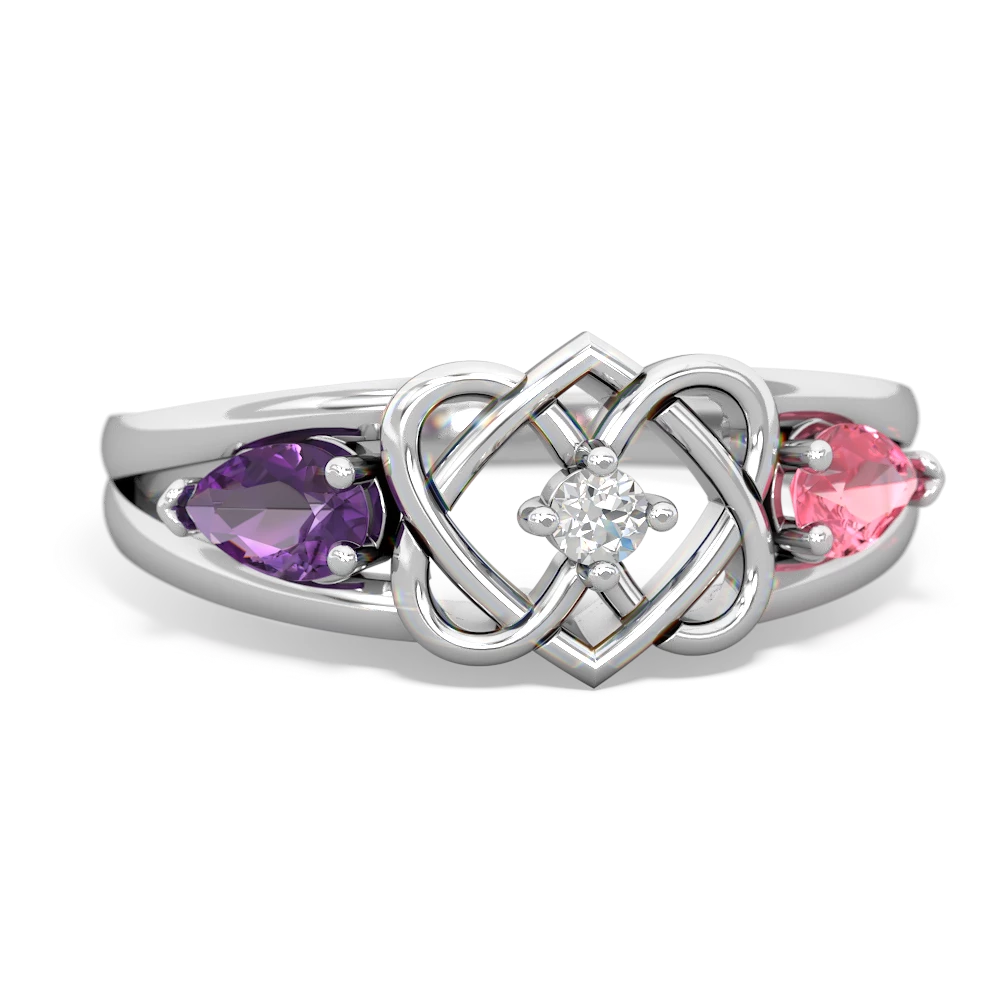 Amethyst Hearts Intertwined 14K White Gold ring R5880