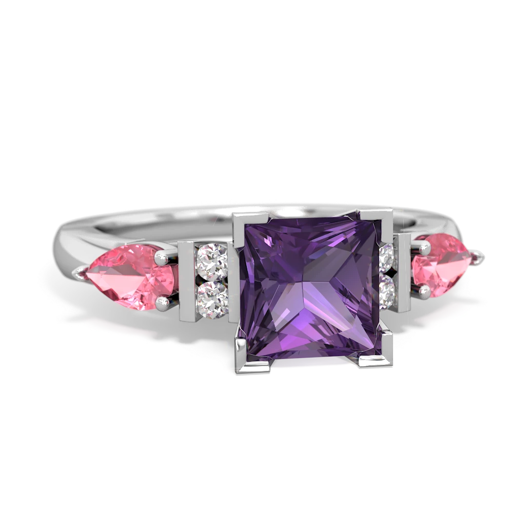 Amethyst 6Mm Princess Eternal Embrace Engagement 14K White Gold ring C2002