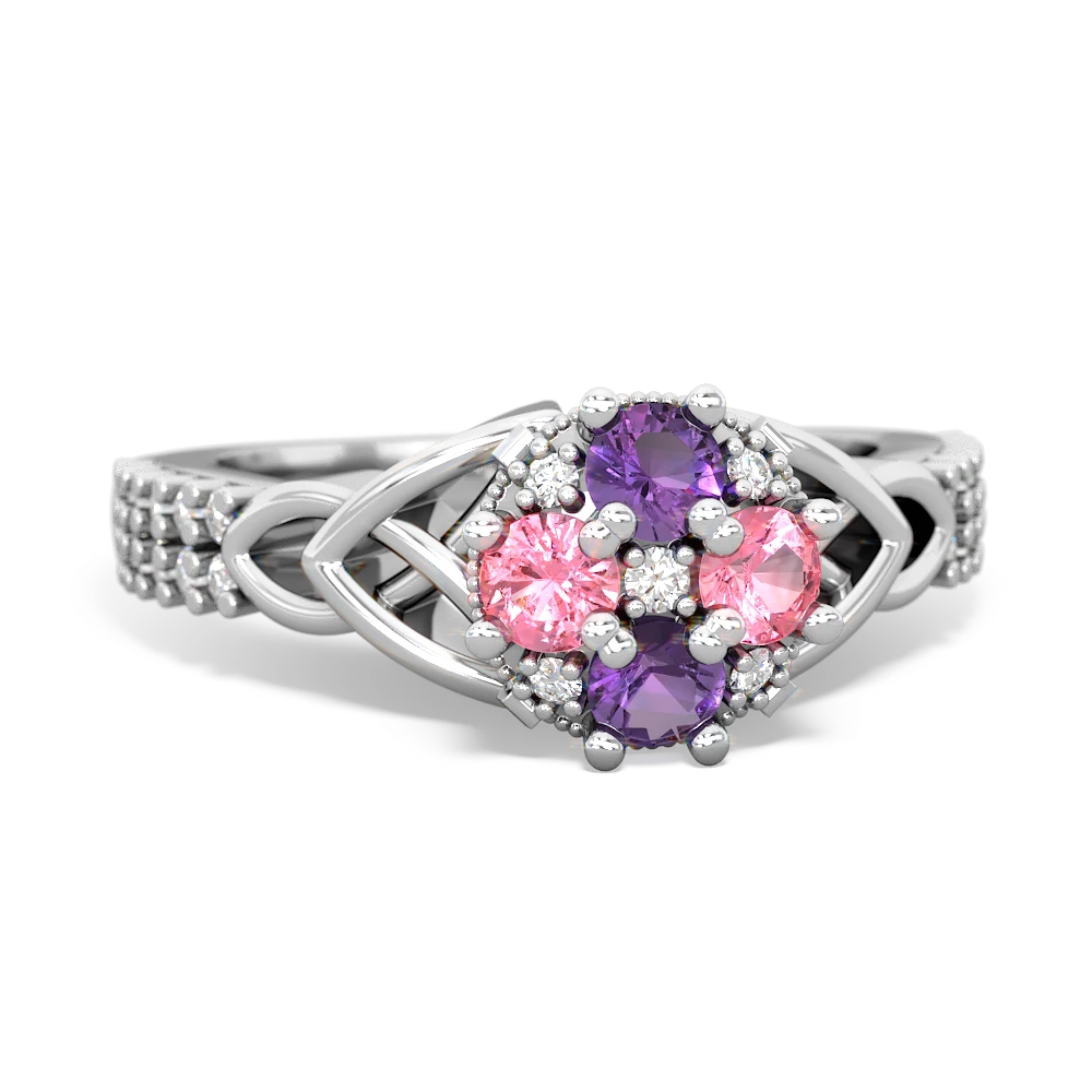 Amethyst Celtic Knot Cluster Engagement 14K White Gold ring R26443RD