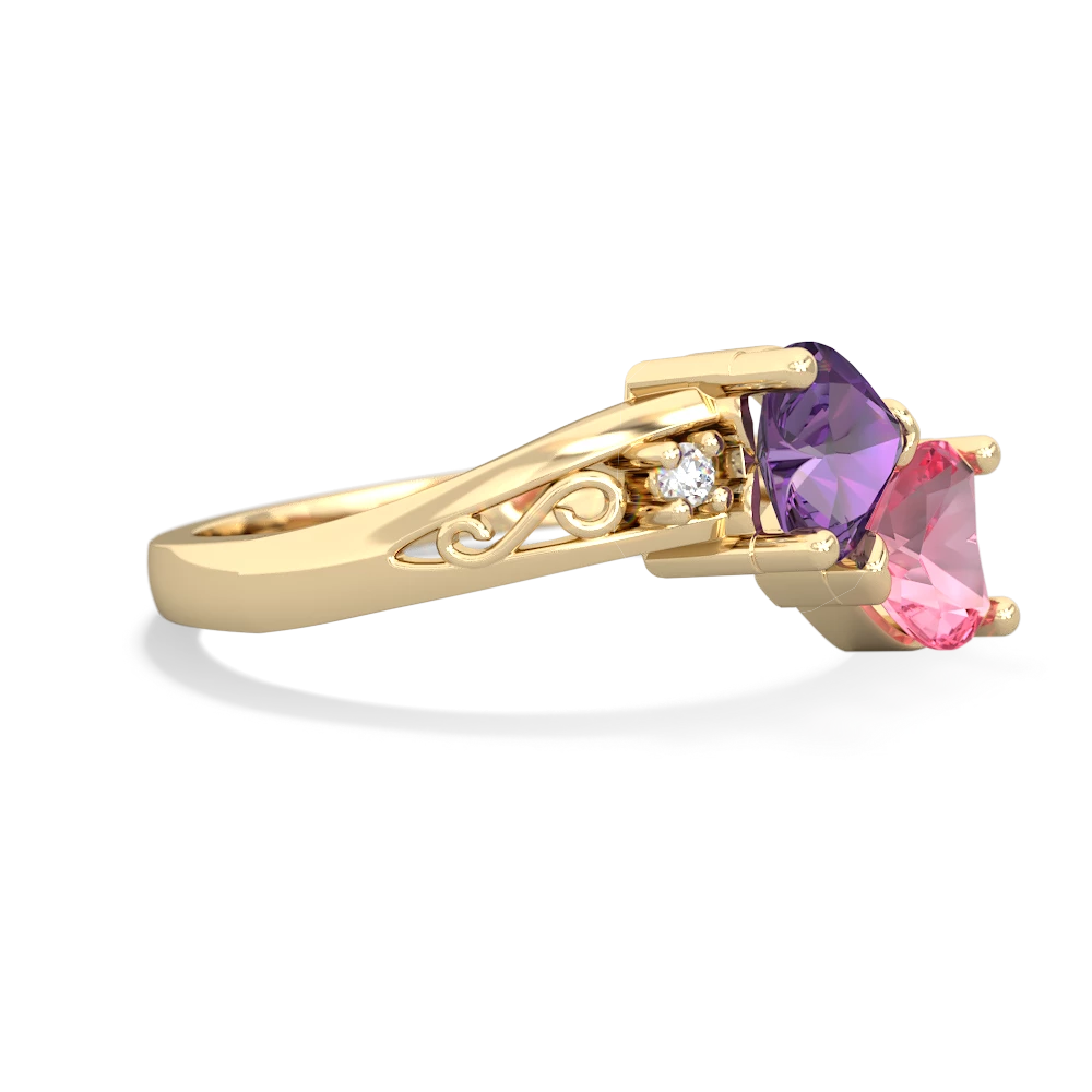 Amethyst Snuggling Hearts 14K Yellow Gold ring R2178