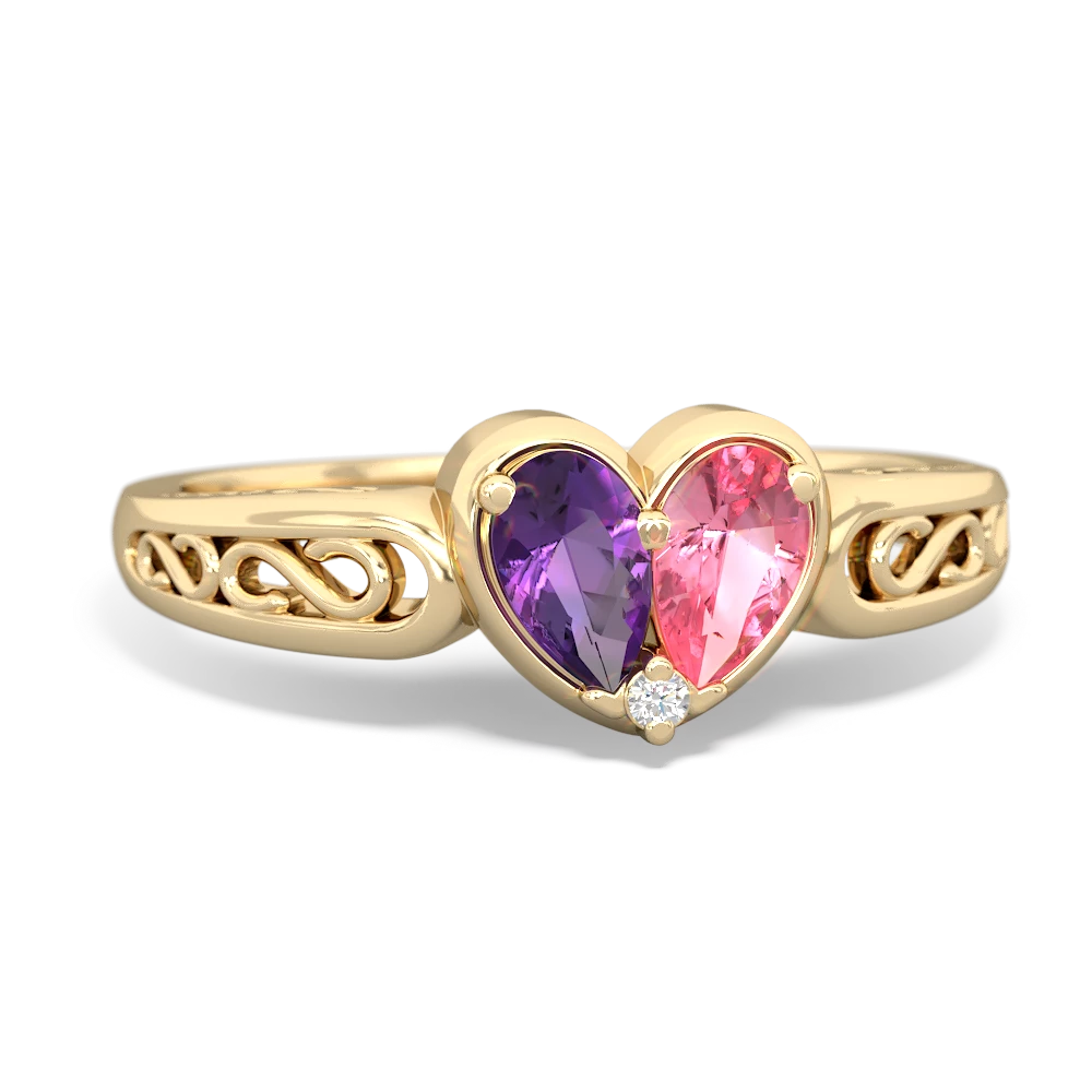 Amethyst Filligree 'One Heart' 14K Yellow Gold ring R5070