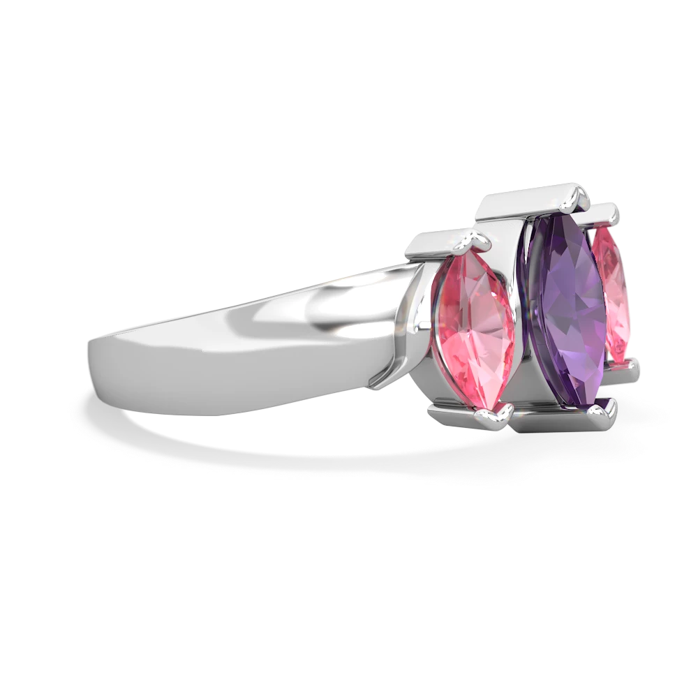 Amethyst Three Peeks 14K White Gold ring R2433