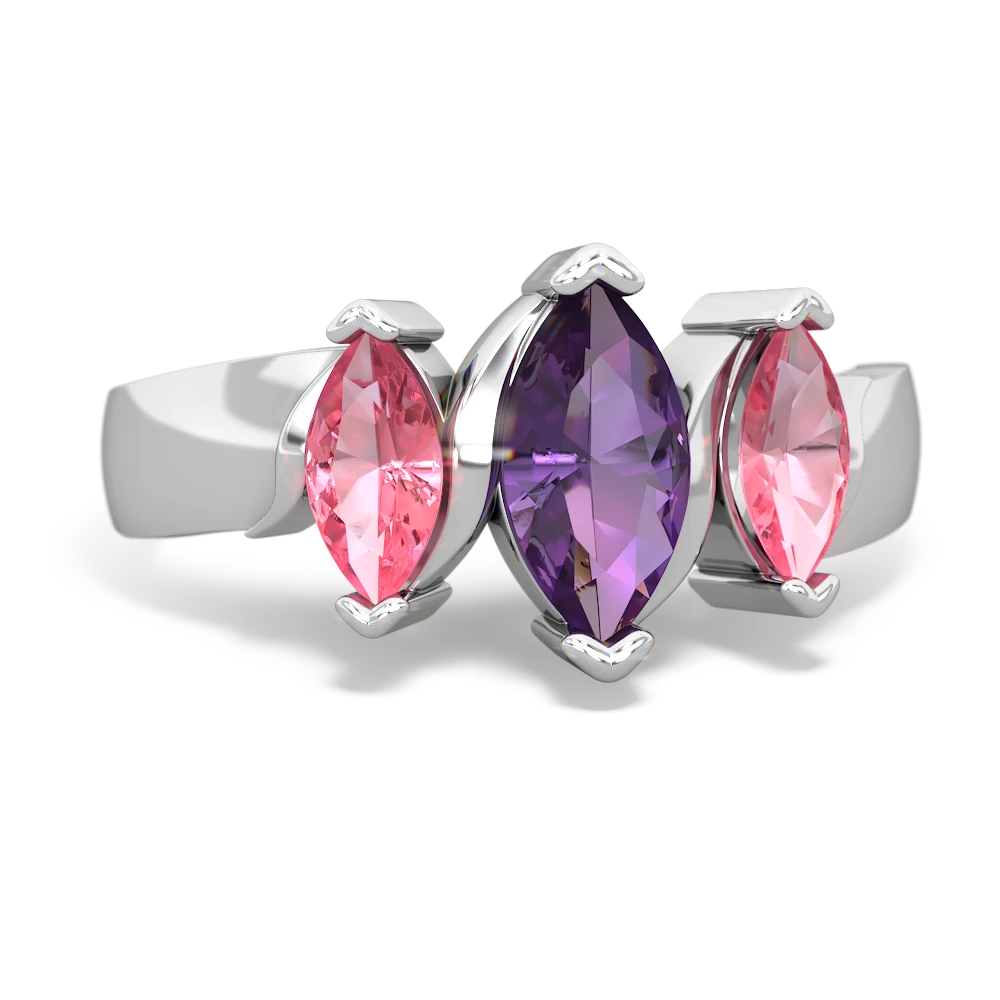 Amethyst Three Peeks 14K White Gold ring R2433