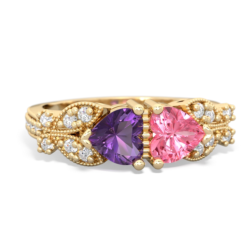 Amethyst Diamond Butterflies 14K Yellow Gold ring R5601
