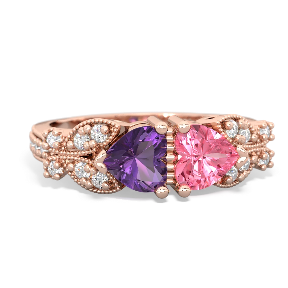 Amethyst Diamond Butterflies 14K Rose Gold ring R5601