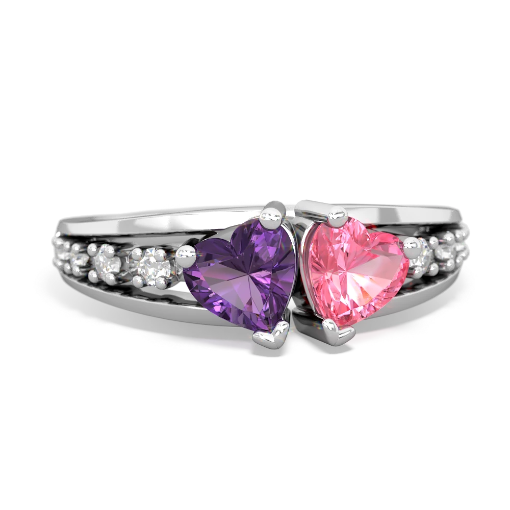 Amethyst Heart To Heart 14K White Gold ring R3342