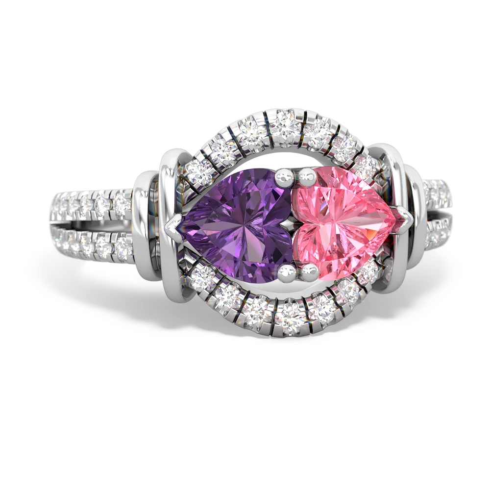 Amethyst Art-Deco Keepsake 14K White Gold ring R5630