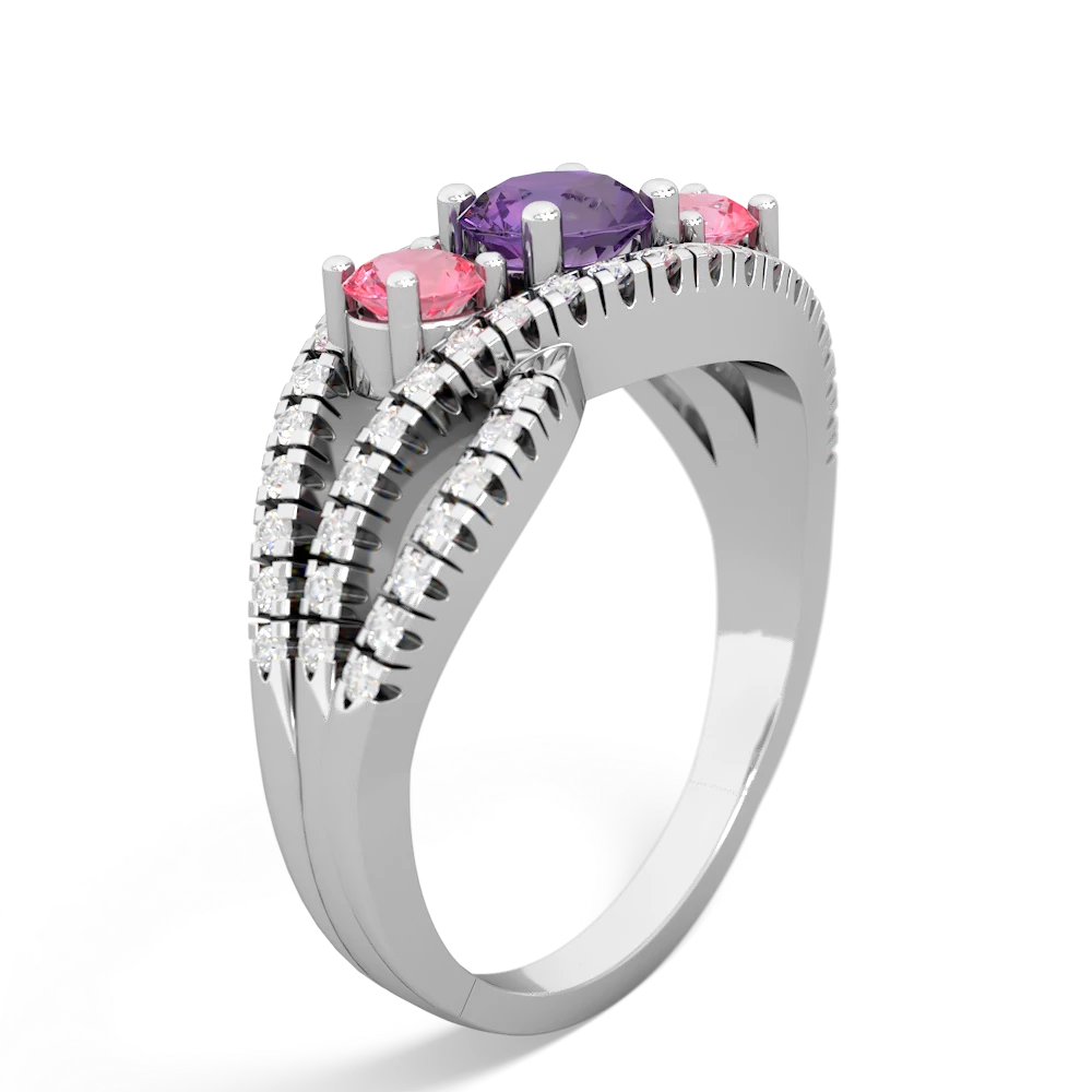 Amethyst Three Stone Aurora 14K White Gold ring R3080