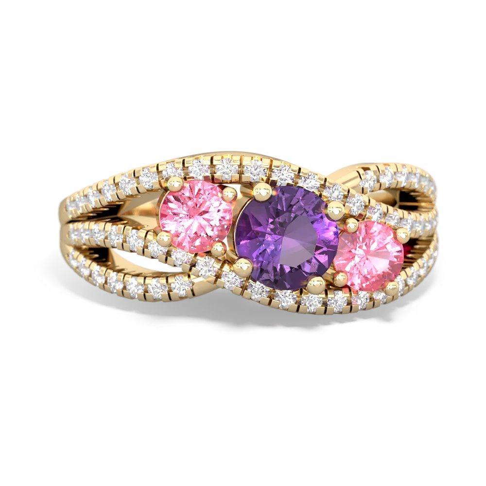 Amethyst Three Stone Aurora 14K Yellow Gold ring R3080