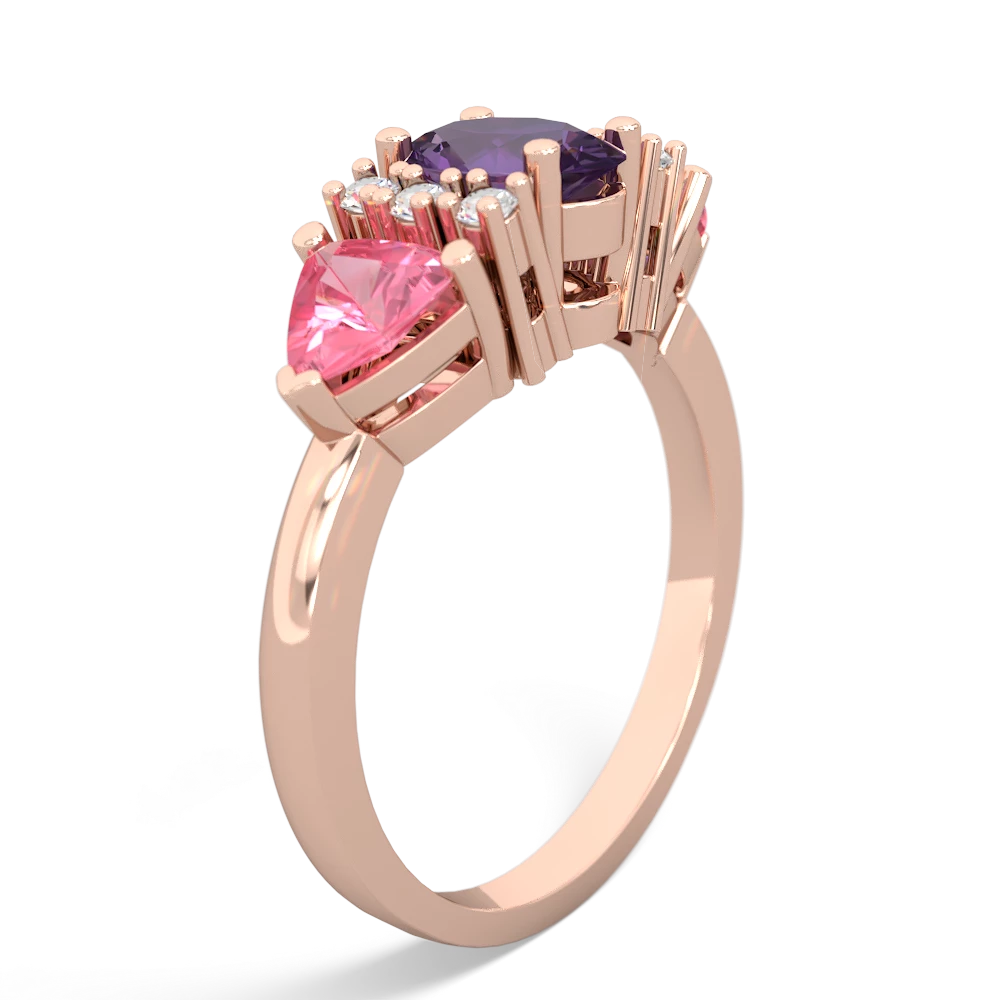 Amethyst Antique Style Three Stone 14K Rose Gold ring R2186