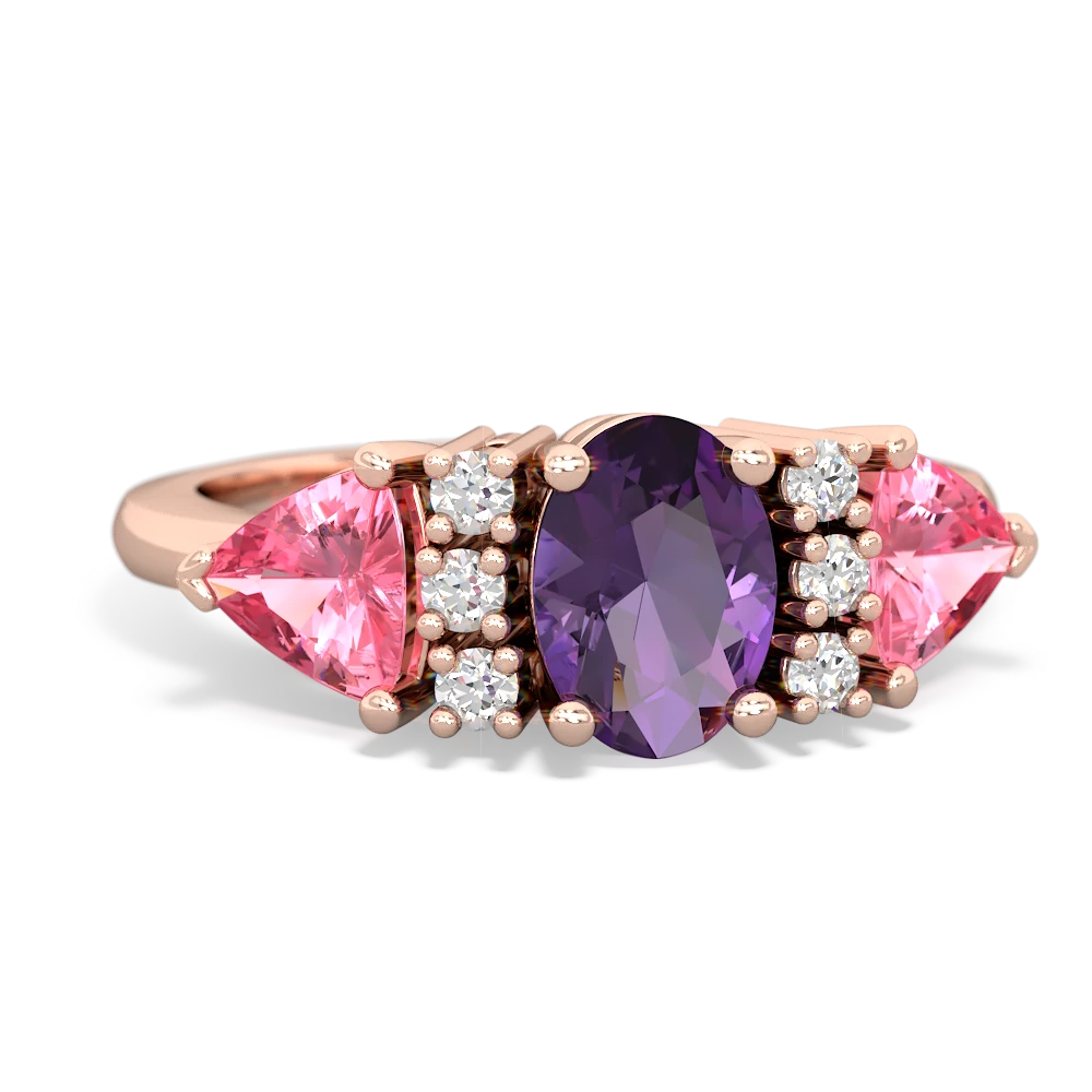 Amethyst Antique Style Three Stone 14K Rose Gold ring R2186