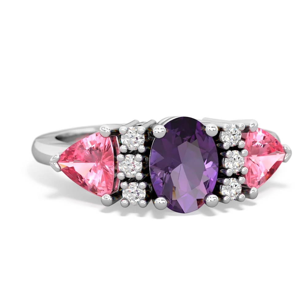 Amethyst Antique Style Three Stone 14K White Gold ring R2186