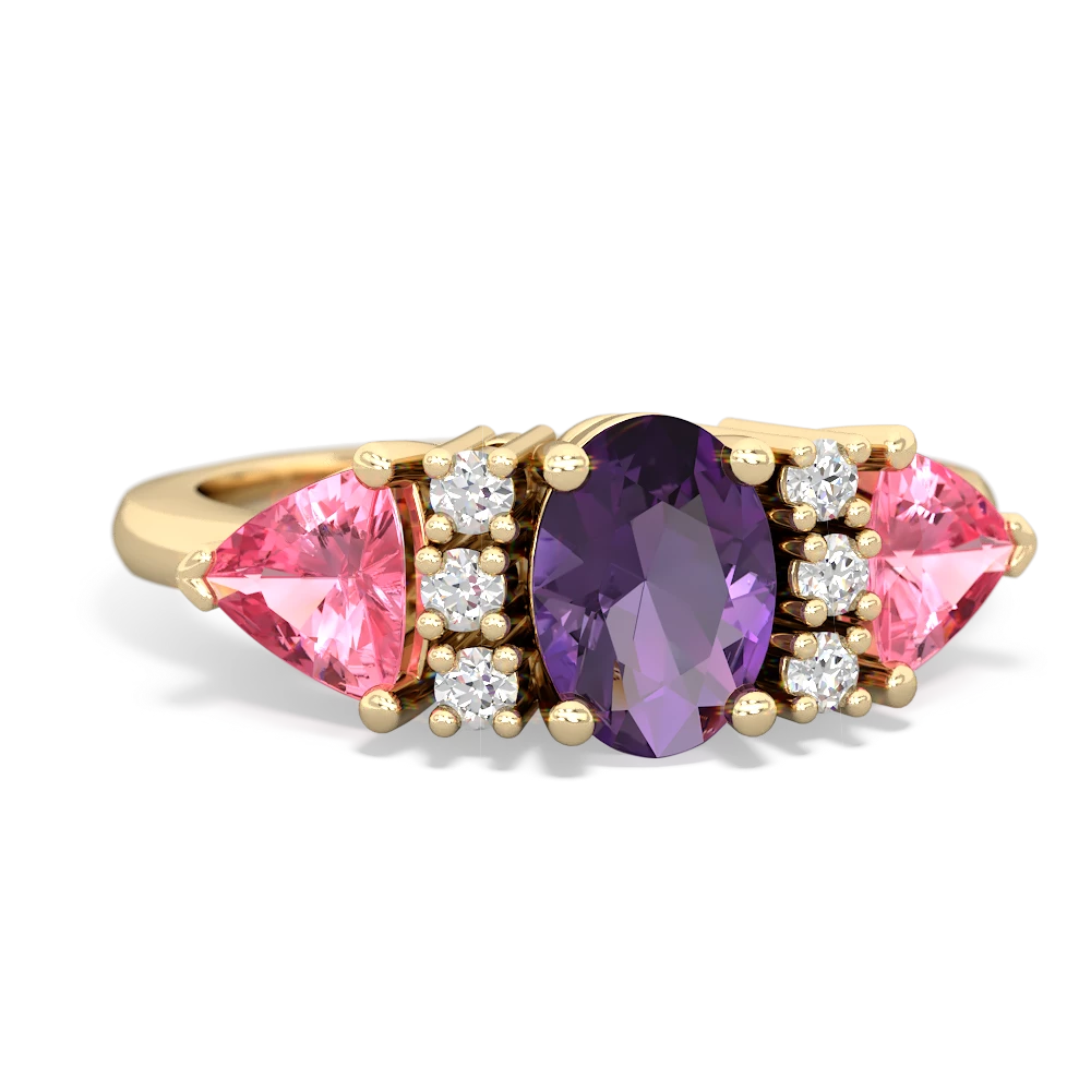 Amethyst Antique Style Three Stone 14K Yellow Gold ring R2186