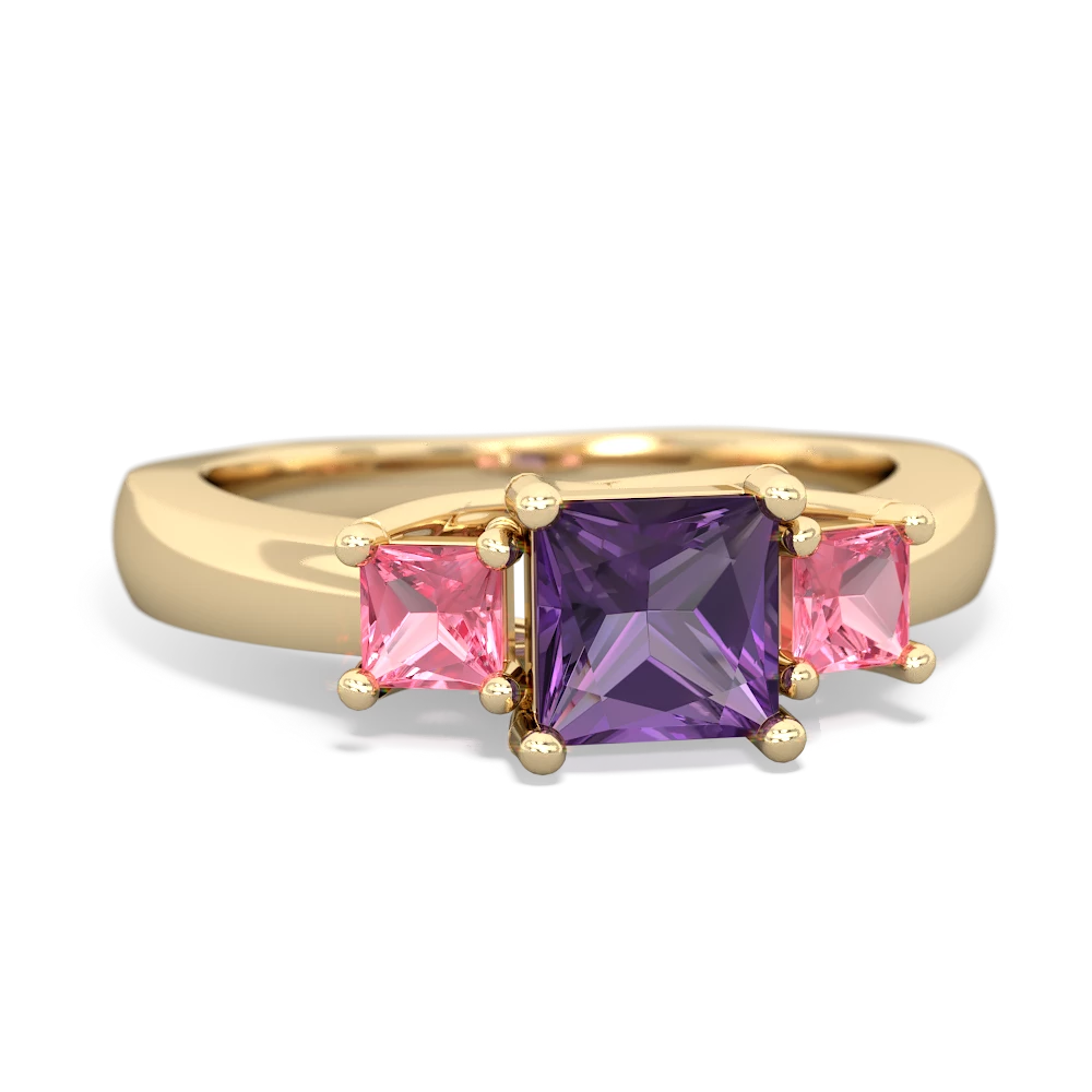 Amethyst Three Stone Trellis 14K Yellow Gold ring R4015