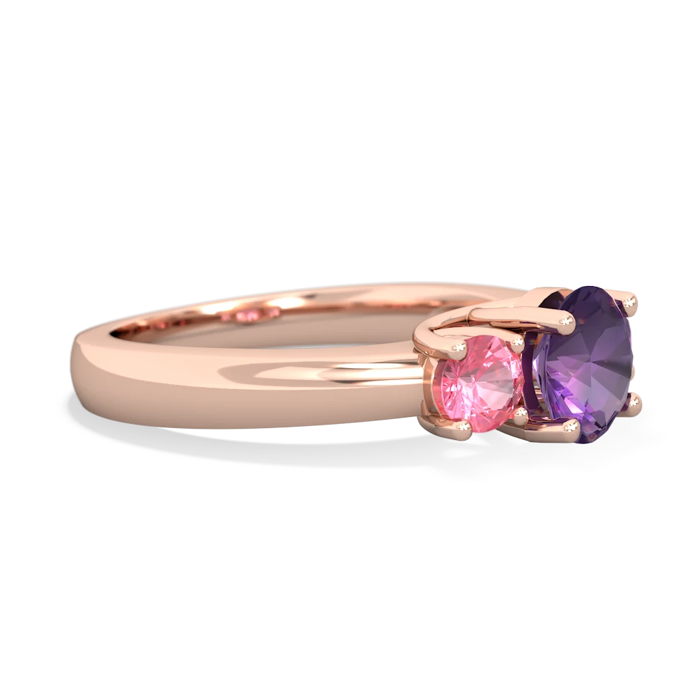 Amethyst Three Stone Round Trellis 14K Rose Gold ring R4018