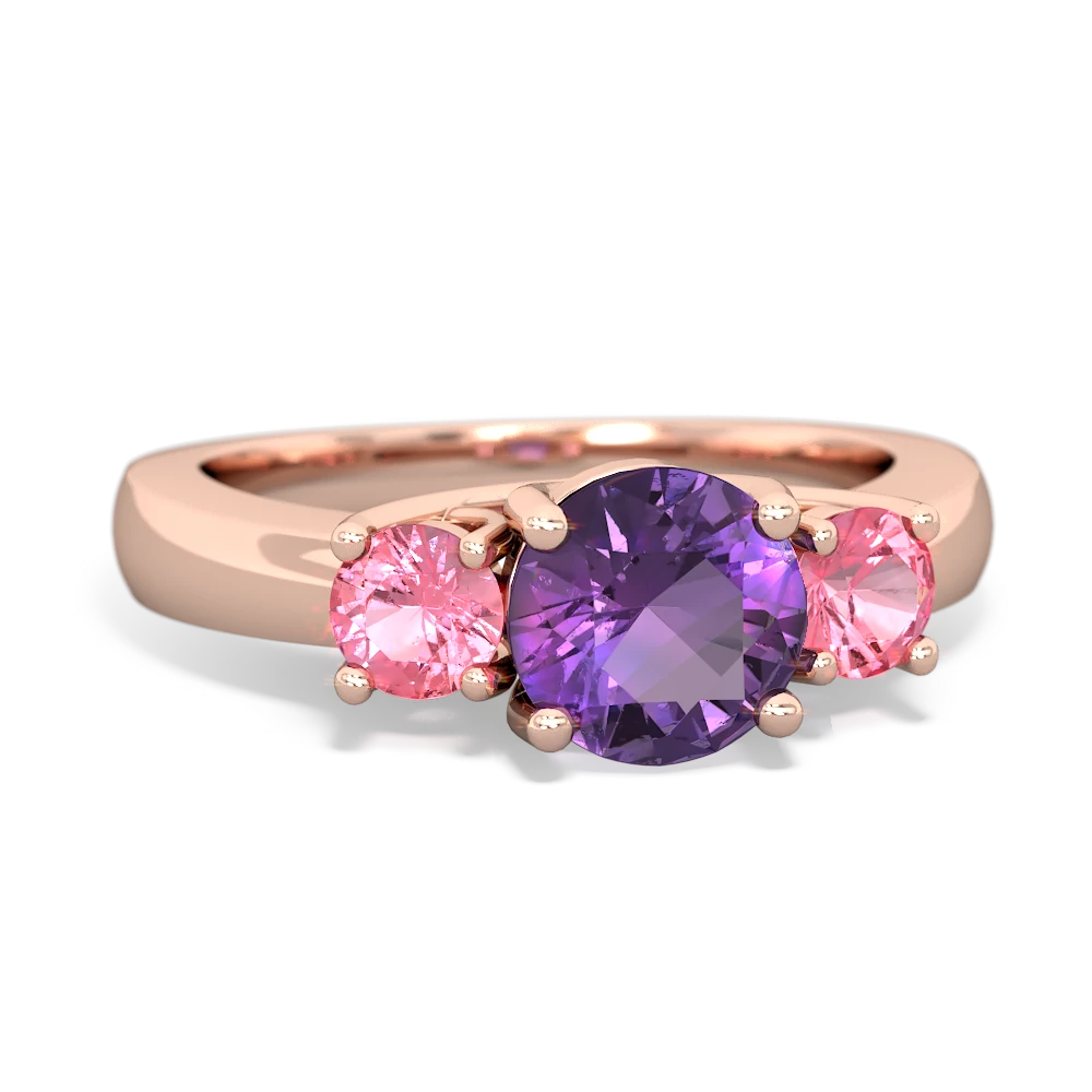 Amethyst Three Stone Round Trellis 14K Rose Gold ring R4018