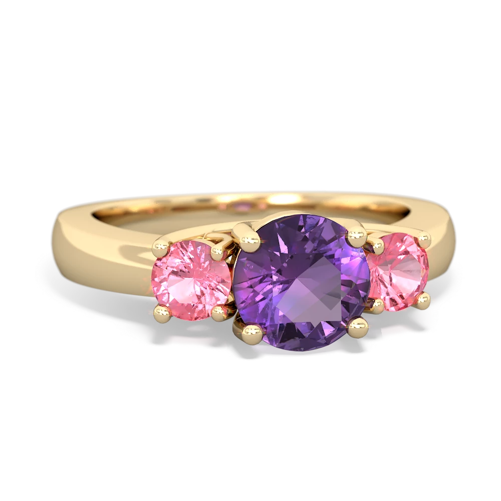 Amethyst Three Stone Round Trellis 14K Yellow Gold ring R4018