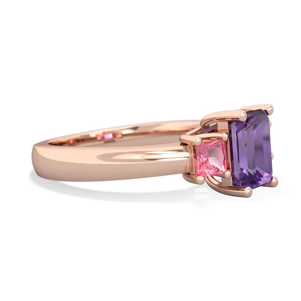 Amethyst Three Stone Emerald-Cut Trellis 14K Rose Gold ring R4021