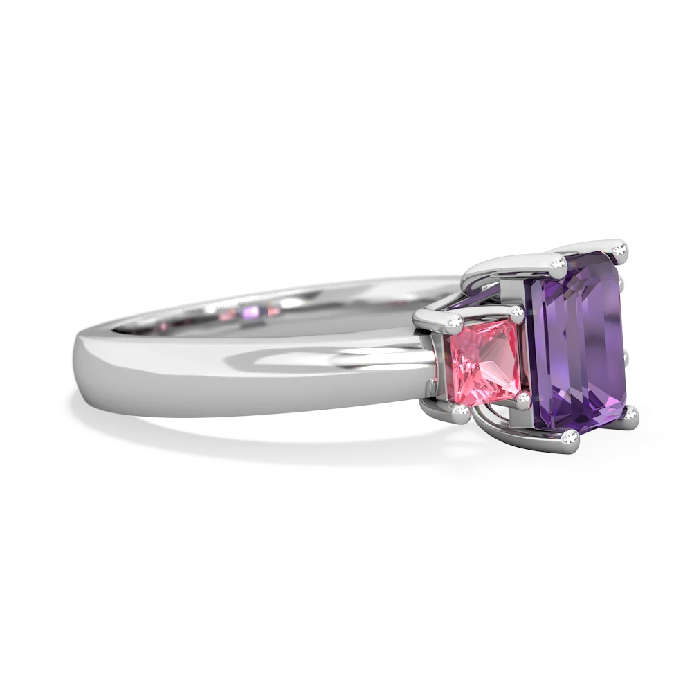 Amethyst Three Stone Emerald-Cut Trellis 14K White Gold ring R4021