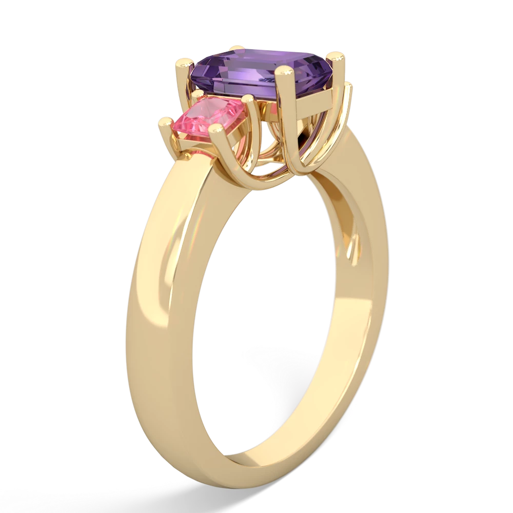 Amethyst Three Stone Emerald-Cut Trellis 14K Yellow Gold ring R4021