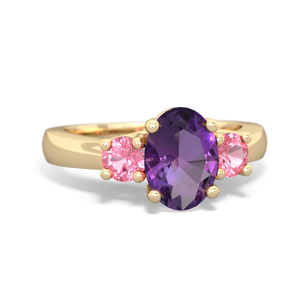 Amethyst Three Stone Oval Trellis 14K Yellow Gold ring R4024