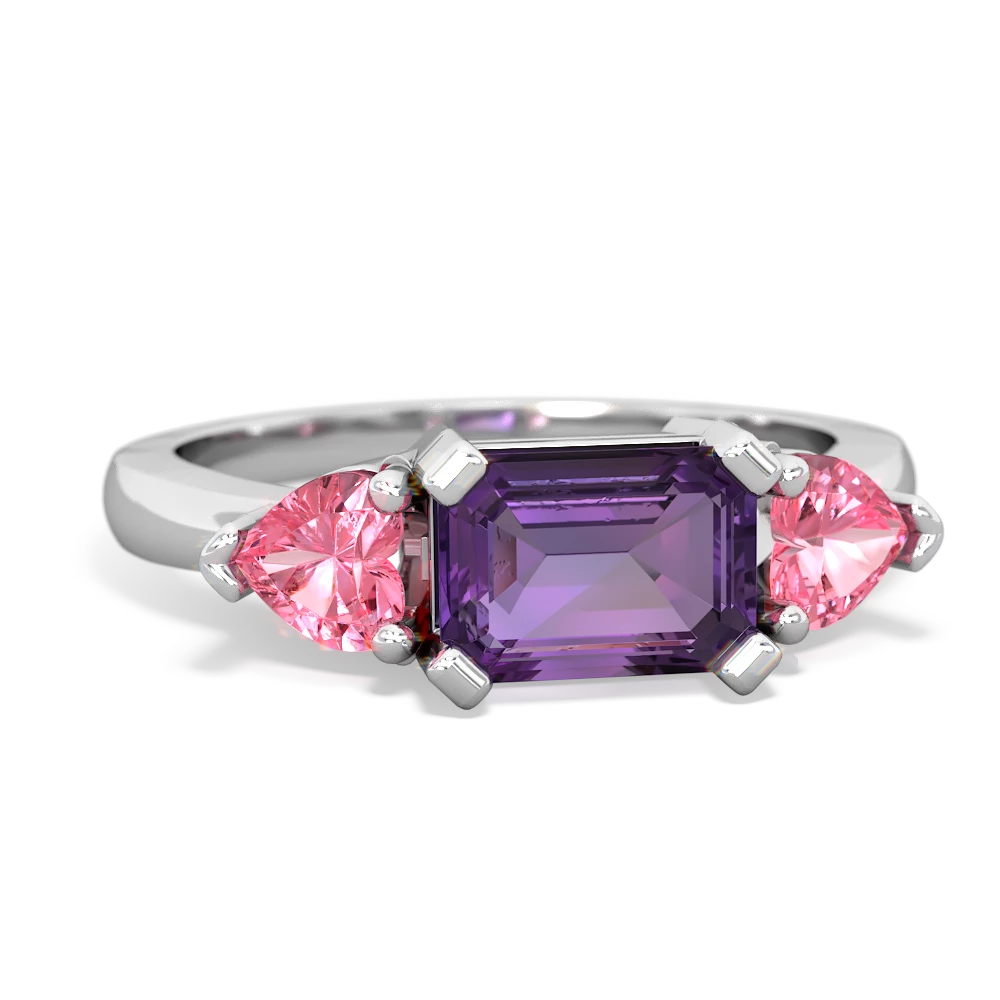 Amethyst Three Stone 14K White Gold ring R5235