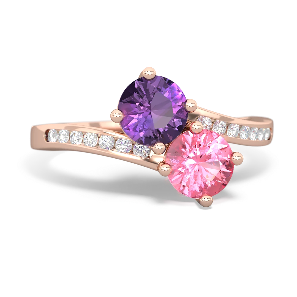 Amethyst Channel Set Two Stone 14K Rose Gold ring R5303