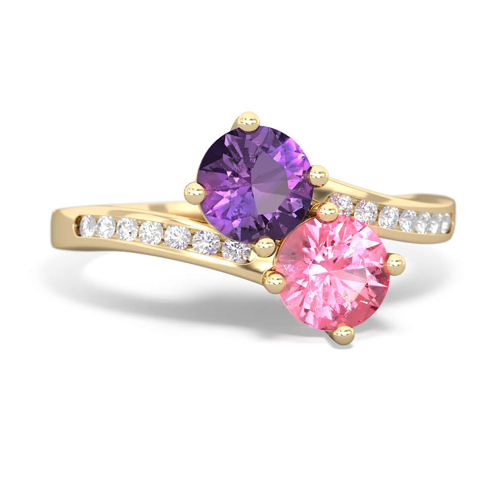 Amethyst Channel Set Two Stone 14K Yellow Gold ring R5303