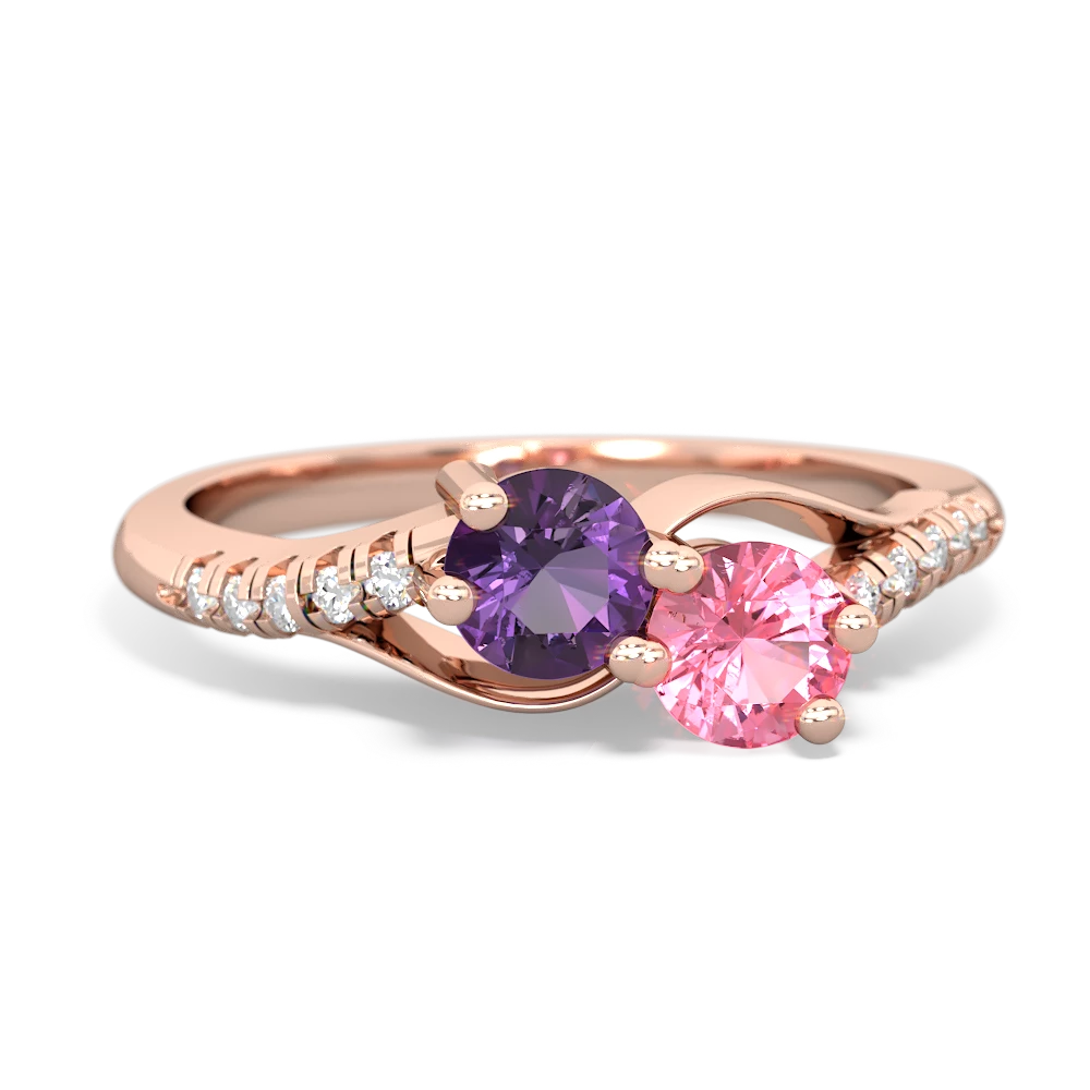 Amethyst Infinity Pave Two Stone 14K Rose Gold ring R5285