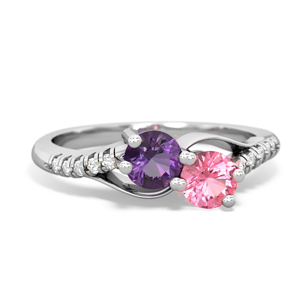 Amethyst Infinity Pave Two Stone 14K White Gold ring R5285