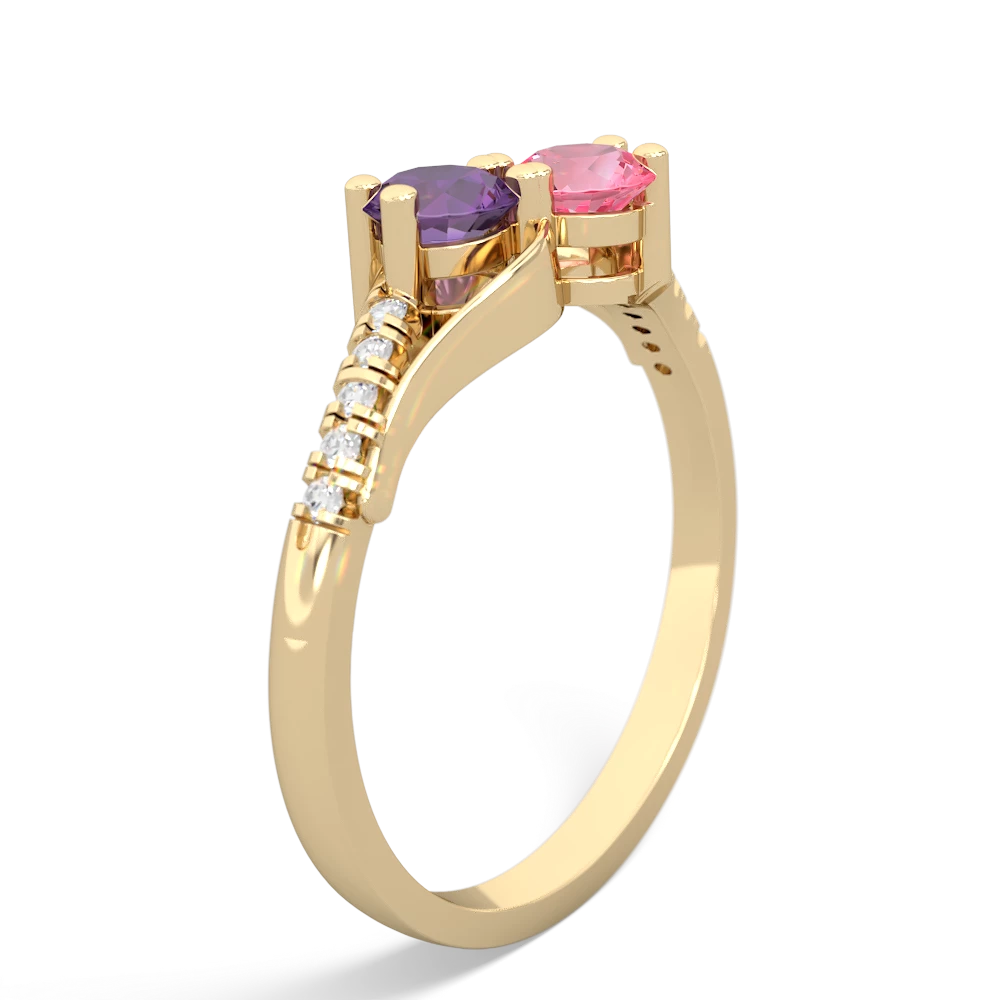 Amethyst Infinity Pave Two Stone 14K Yellow Gold ring R5285