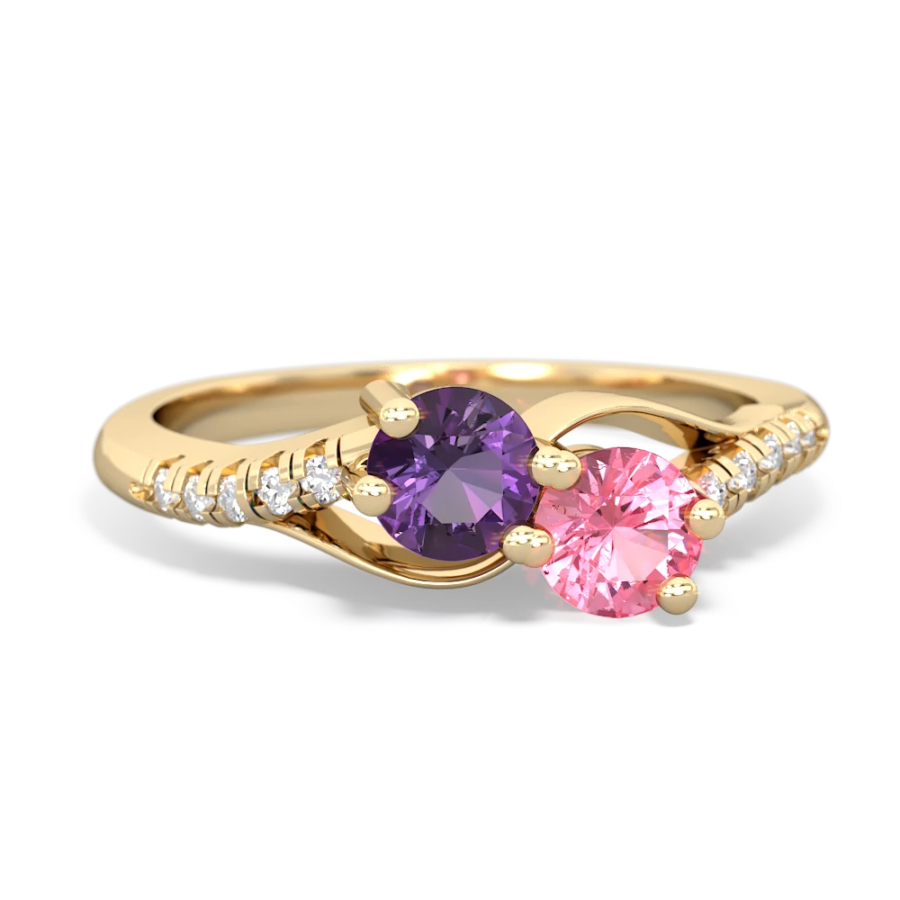 Amethyst Infinity Pave Two Stone 14K Yellow Gold ring R5285