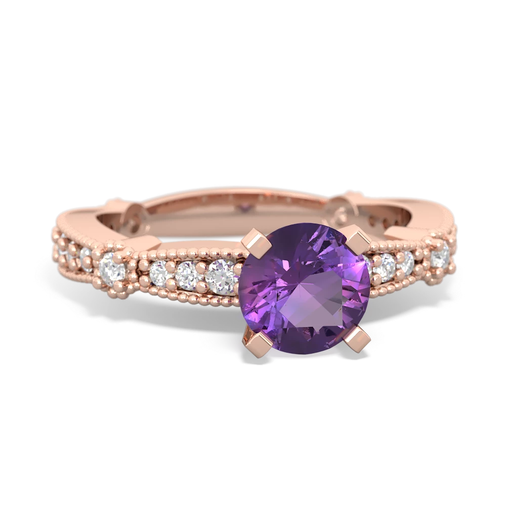 Amethyst Sparkling Tiara 6Mm Round 14K Rose Gold ring R26296RD