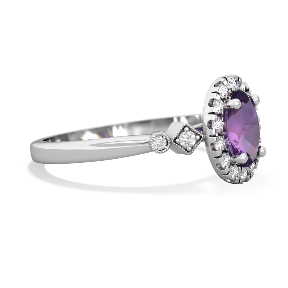 Amethyst Antique-Style Halo 14K White Gold ring R5720