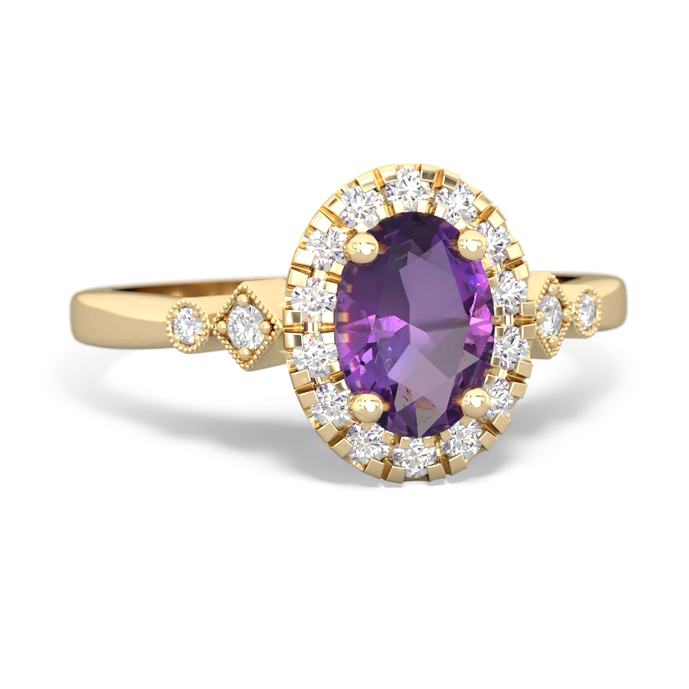 Amethyst Antique style Halo ring 14K Yellow Gold JewelsForMe