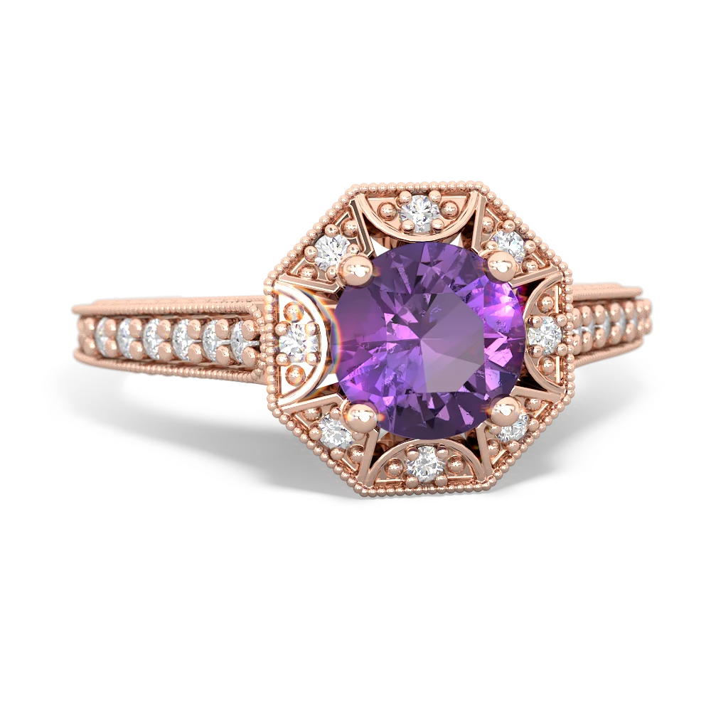 Amethyst Art-Deco Starburst 14K Rose Gold ring R5520